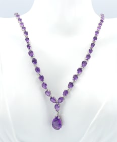 Pearl Amethyst graduated necklace in 925 sterling silver