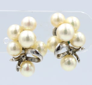 925 Sterling silver Vintage Mikimoto cluster earrings