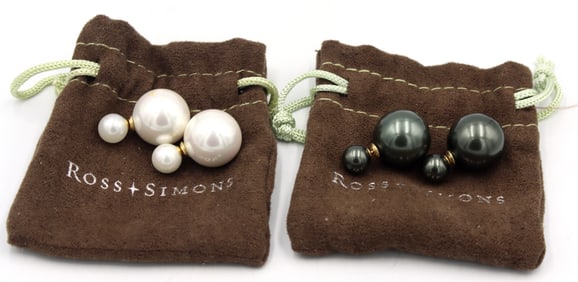 2 Pairs of Ross Simons 8-16mm Shell pearl front back earrings