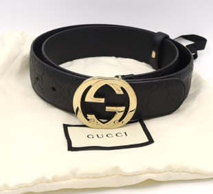 Gucci Guccissima leather silver Interlocking G Buckle belt