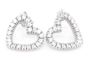 14kt White gold heart shaped CZ earrings