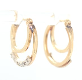 14kt Yellow gold double hoop diamond earrings