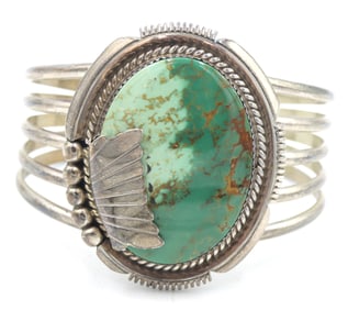 Wide Vintage 925 sterling silver Turquoise cuff bangle