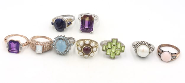 Group lot of 9 Vintage 925 sterling silver rings