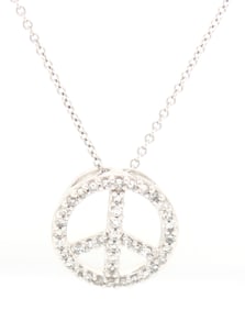 14kt White gold diamond peace sign pendant on chain