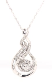 10kt White gold diamond cluster pendant on chain