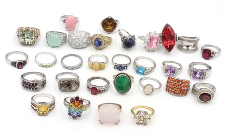 Big group lot of 30 Vintage 925 sterling silver rings