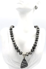 Set of Jay king DTR sterling silver black and white stone beaded necklace and earrings