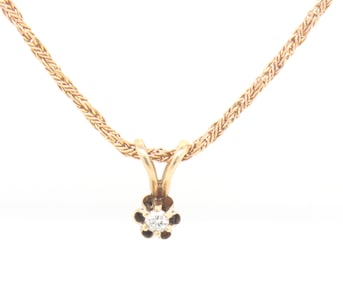 14kt Yellow gold diamond pendant on Italian chain necklace