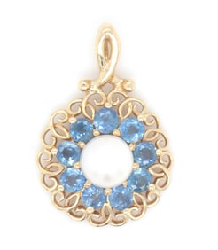 14kt Yellow gold pearl and sapphire pendant