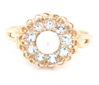 14kt Yellow gold pearl and amethyst ring