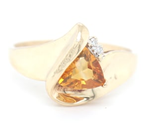 10kt Yellow gold Triangle citrine and diamond accent wrap ring