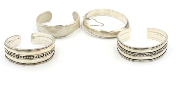 Group Lot of 4 Vintage 925 sterling silver cuff bangles