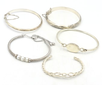 Group lot of 5 Vintage 925 sterling silver bangles