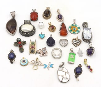Group lot of vintage 925 sterling silver gemstone pendants