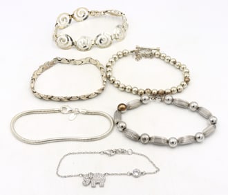 Vintage 925 sterling silver group lot of 6 bracelets
