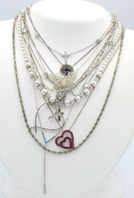 Group lot of 12 vintage 925 sterling silver necklaces