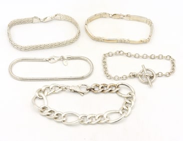 Group lot of 5 Vintage 925 sterling silver bracelets