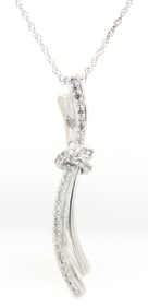 10kt White gold diamond wave bar pendant on chain