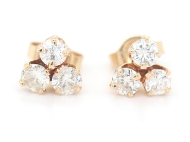 14kt Yellow gold 3 diamond stud earrings