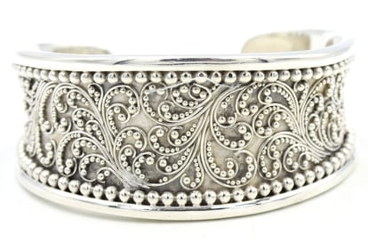 Lois Hill silver wide cuff bangle in 925 sterling silver