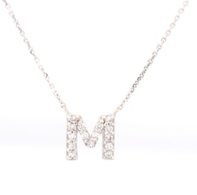 14kt White gold diamond M necklace