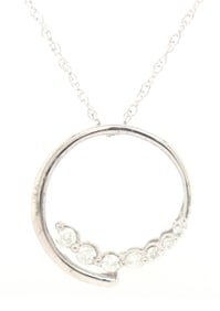 10kt White gold Graduated diamond half circle pendant on chain necklace