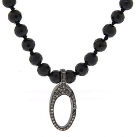 Black Spinel & Silver Diamond Clasp Necklace