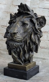 African Lion Bust Wildlife Bronze Sculpture
