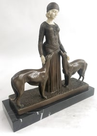 Friends Forever Lady with Dogs Bronze Statue