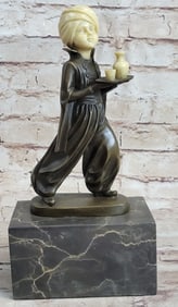 Amazing Little Indian Boy Server Bronze-Bone Sculpture
