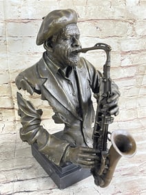 Dwight Bust of a Musician Playing the Saxophone Bronze Sculpture