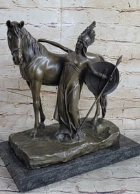 Nude Female Warrior with Her Horse Bronze Statue