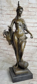 Nude Diane the Hunter with Stag Bronze Sculpture