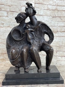 Family Group Bronze Sculpture on Marble Base Figurine