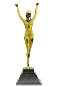 Art Deco Bronze Skulptur Echtgold Applikationen Figurine