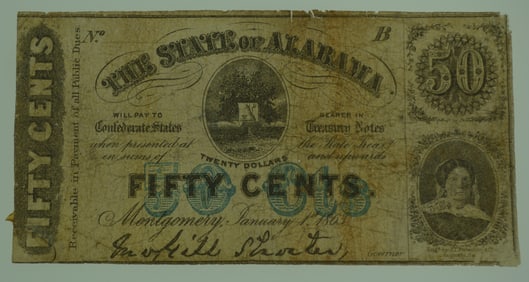 1863 50 Fifty Cents the State of Alabama Bank Note