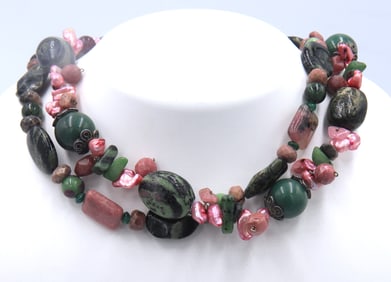 Double Strand Multi Gemstone Necklace