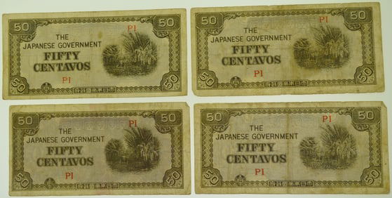 The Japanese Gvernment 50 Centavos lot of (4)