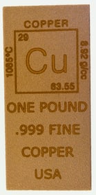 Element Copper Bullion Bars 1 lb (1 Pound - 16 oz) Fine Copper .999 Bar