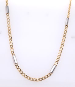 14KT Yellow Gold Cuben Bar Link Chain Necklace