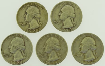1954-S Washington Quarter US Coin lot of Five