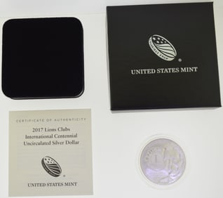 2017-P Lions Club International Centennial Uncirculated Silver Dollar US Mint with Box and COA