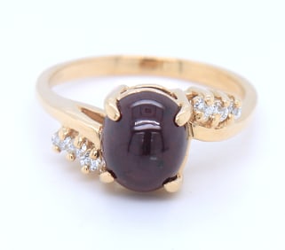 Stunning Yellow Gold Pink Tourmaline Cab and Diamond Ring