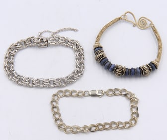 Group Lot of 3 Vintage 925 Sterling Silver Bracelets