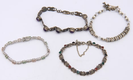 Vintage 925 Sterling Silver Group Lot of 4 Bracelets