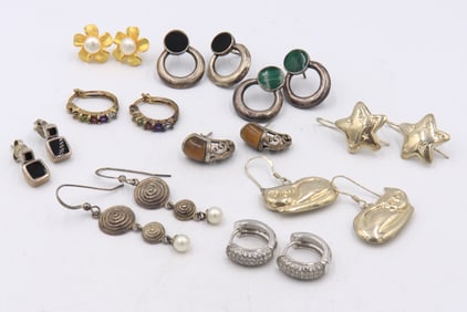 Group Lot of Vintage 925 Sterling Silver Earrings
