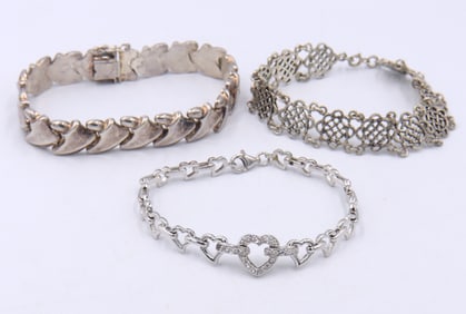Group Lot of 3 Vintage 925 Sterling Silver Bracelets