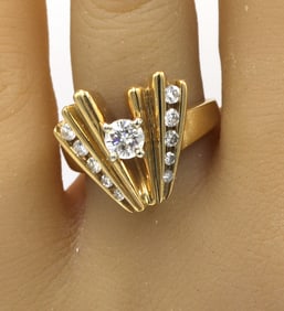 Dazzling Yellow Gold approximate 0.60ctw Chevron Diamond Ring