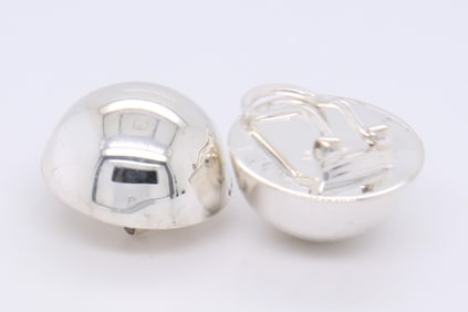 925 Sterling Silver Half Ball Omega Back Earrings